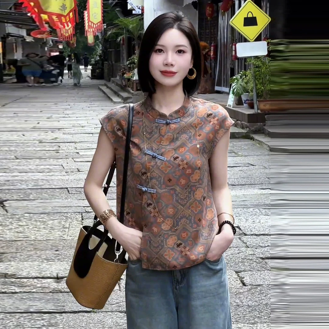 【668TL】新中式国风衬衫女2025新款洋气复古盘扣上衣斜襟显瘦小衫