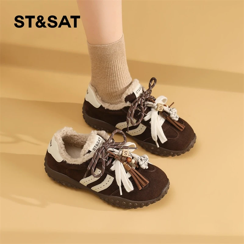 星期六加绒德训鞋女款2025秋冬新款网红时尚休闲鞋厚底增高运动鞋