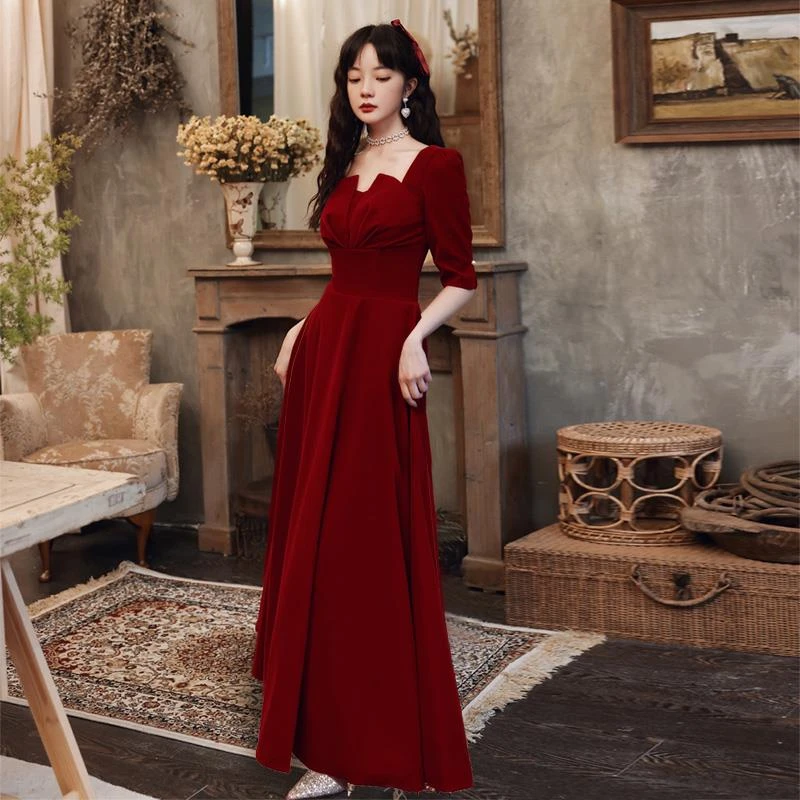 酒红色敬酒服新娘小个子结婚当天回门服答谢宴礼服平时可穿订婚裙