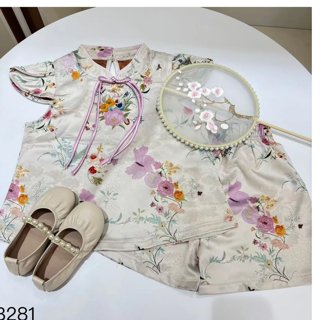 缎面提花休闲儿童套装B281