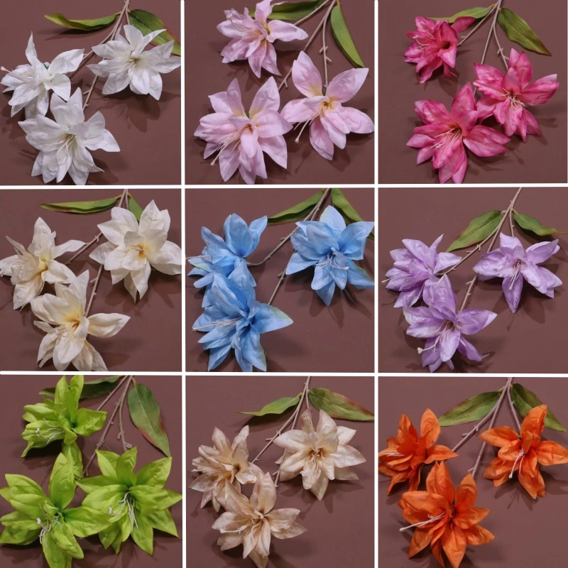 （10支）仿真3头小百合婚庆地排路引装饰花材绢花人造花美陈装饰