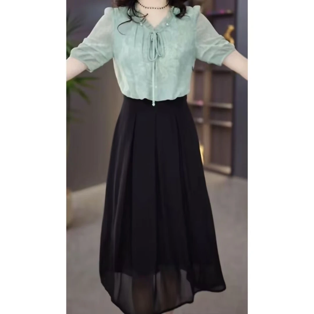 高级轻羽丝简约洋气时尚优雅礼服裙2025夏季新款奢华修身连衣裙女