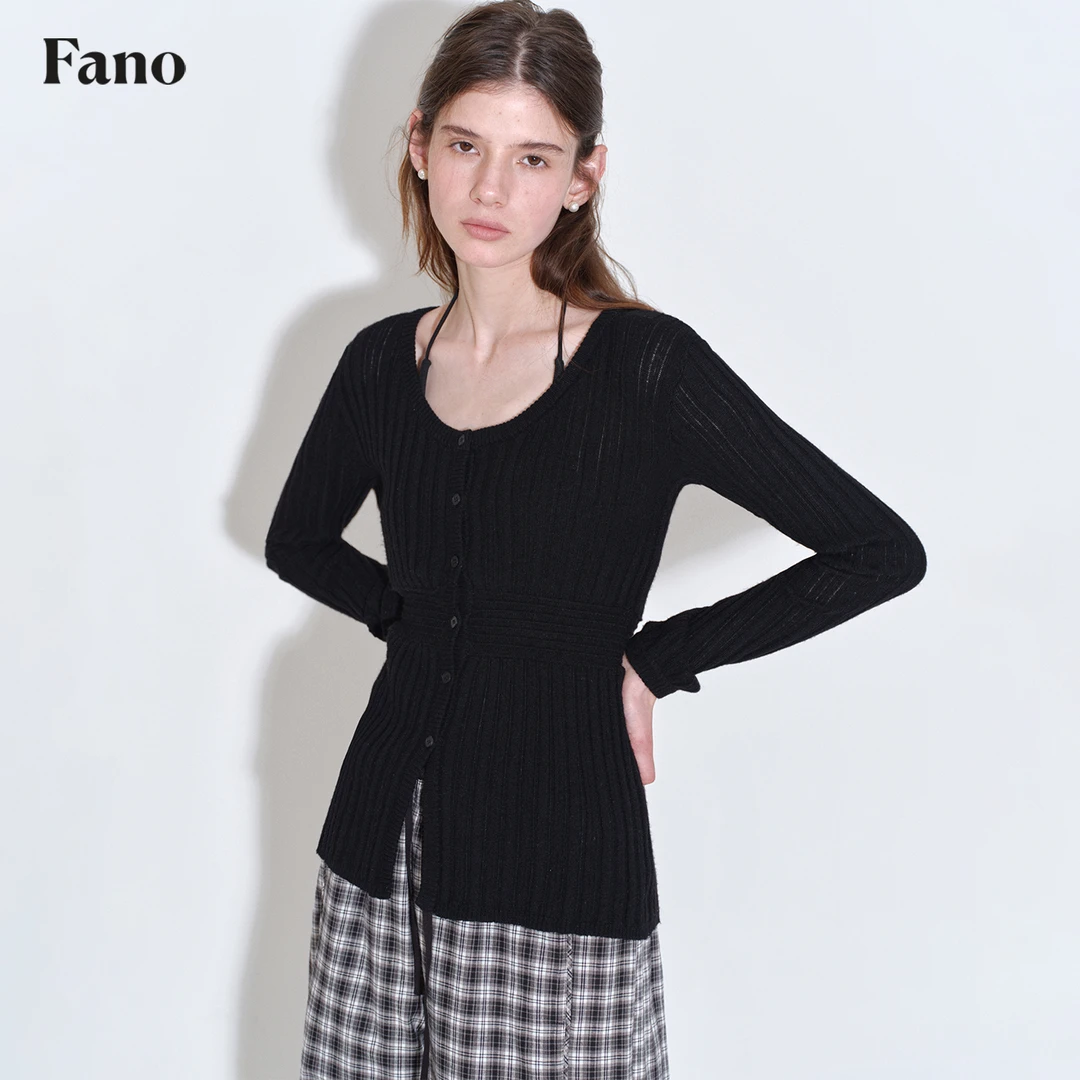 范洛 简约高级感“上身秒变纸片人”坑条显瘦针织开衫FQ25S151推广