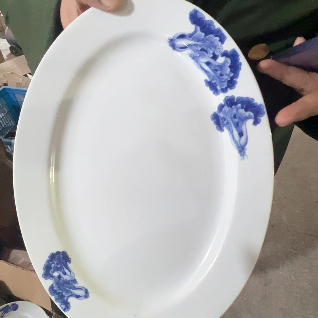 瓷景德镇高温陶瓷12寸青花鱼盘