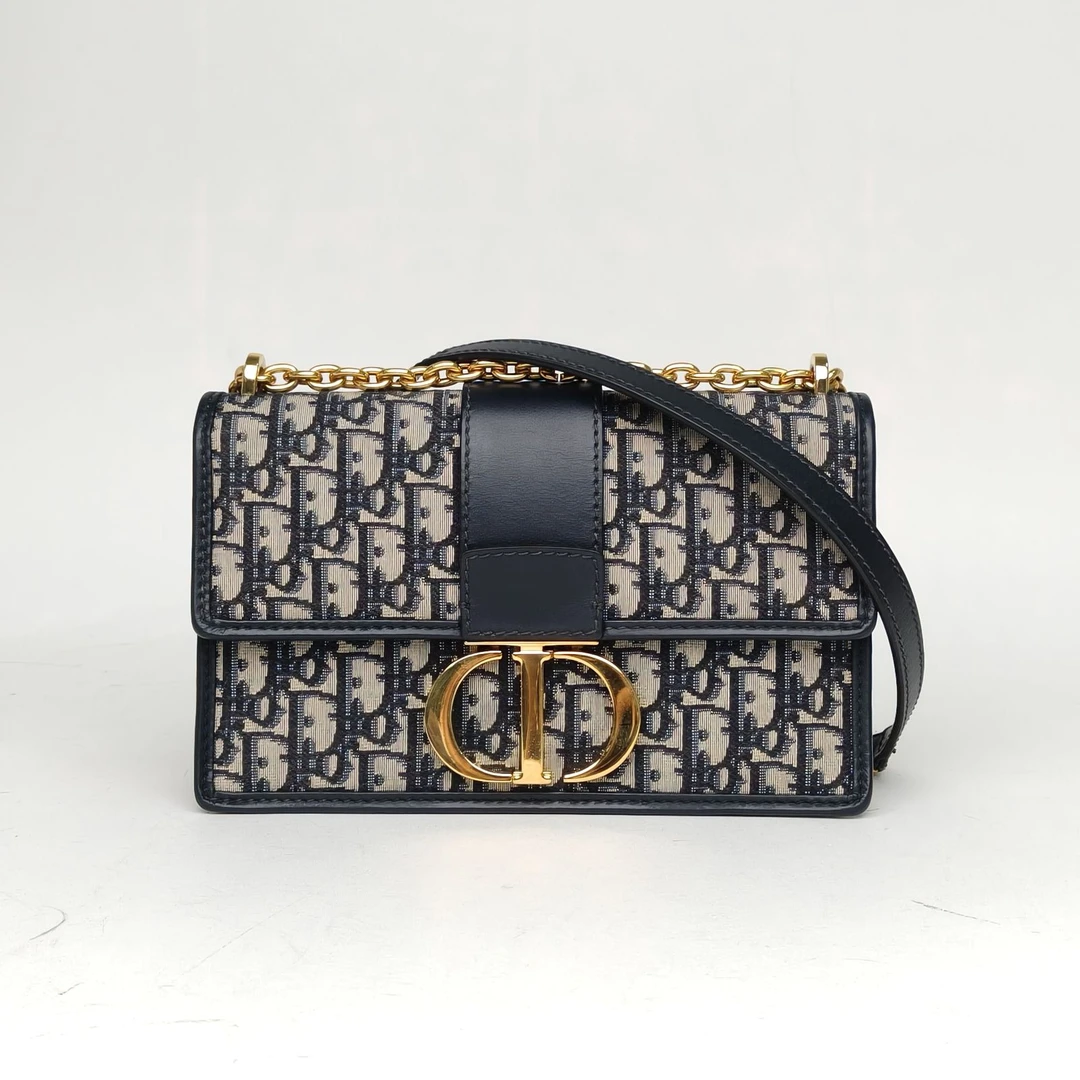 95新 DIOR/迪奥 【娇】30蒙田肩带25蓝色帆布 金扣2020 315004