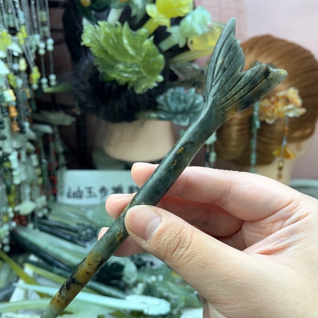 蛇纹石玉发饰未镶嵌默认微瑕岫玉发簪