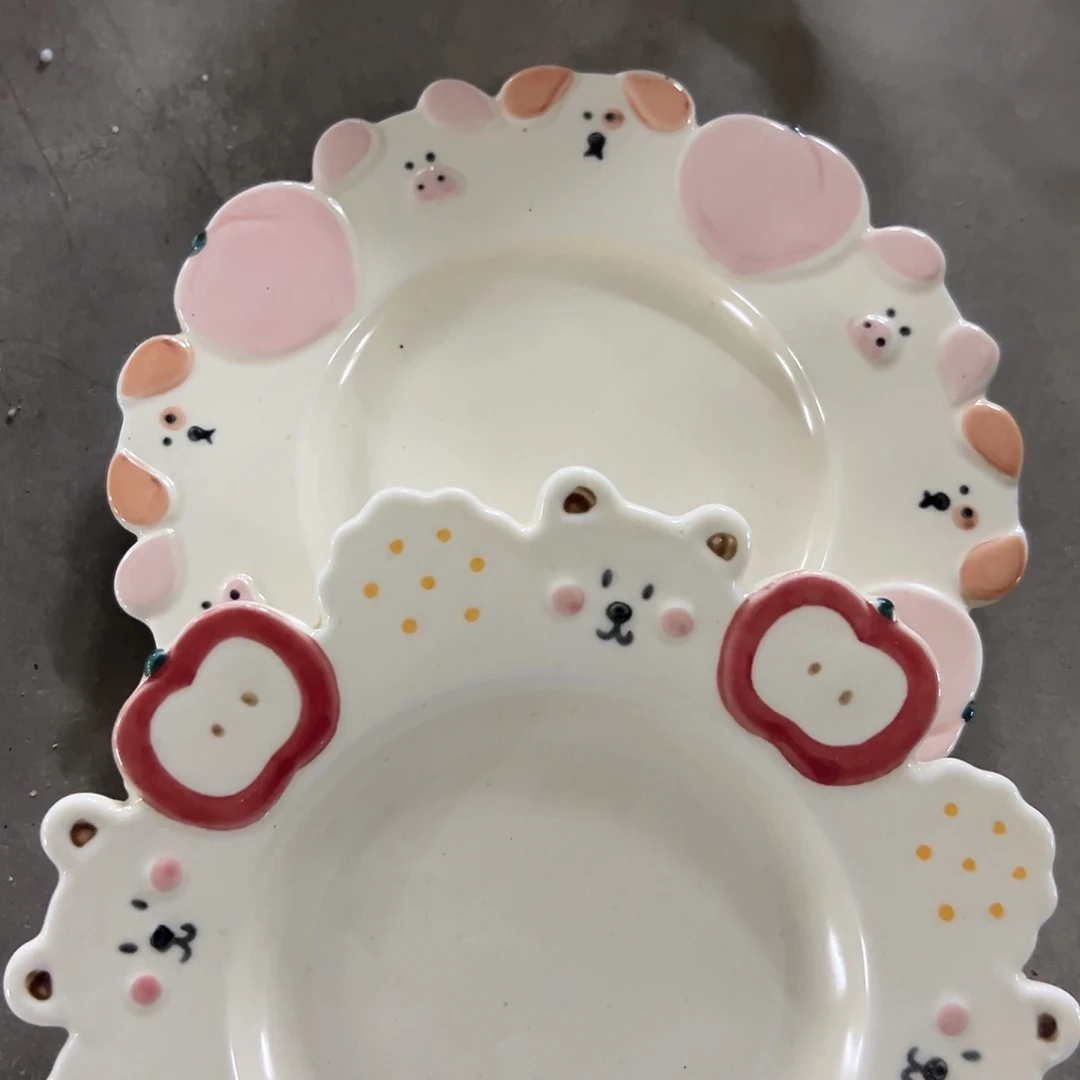 搪瓷微瑕桃子猪加苹果熊