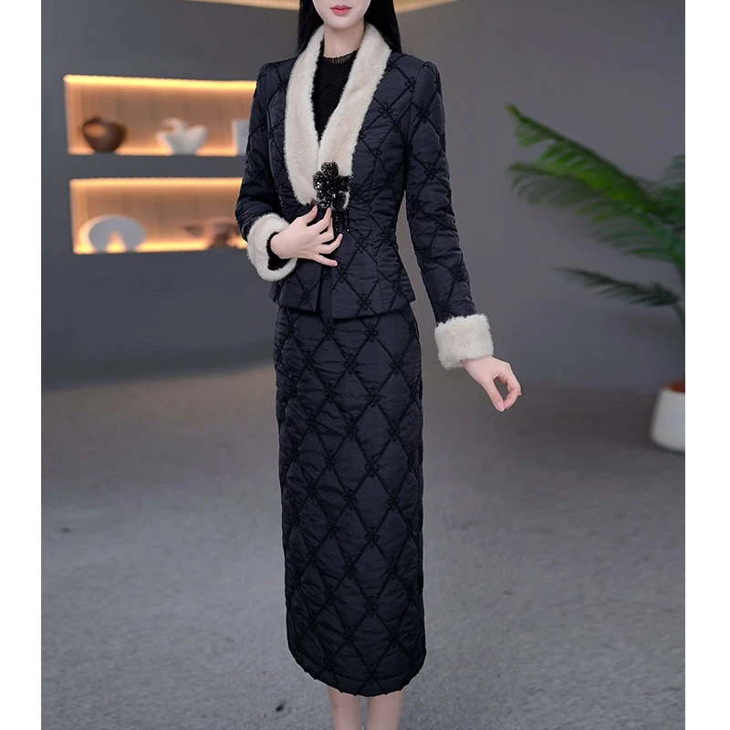 DBF-25B522YR 新款套装加厚轻奢时尚保暖优雅两件套连衣裙 M-5XL