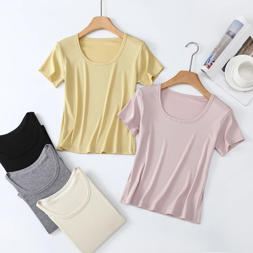 【海小山】女士夏季天丝螺纹修身短袖A25192