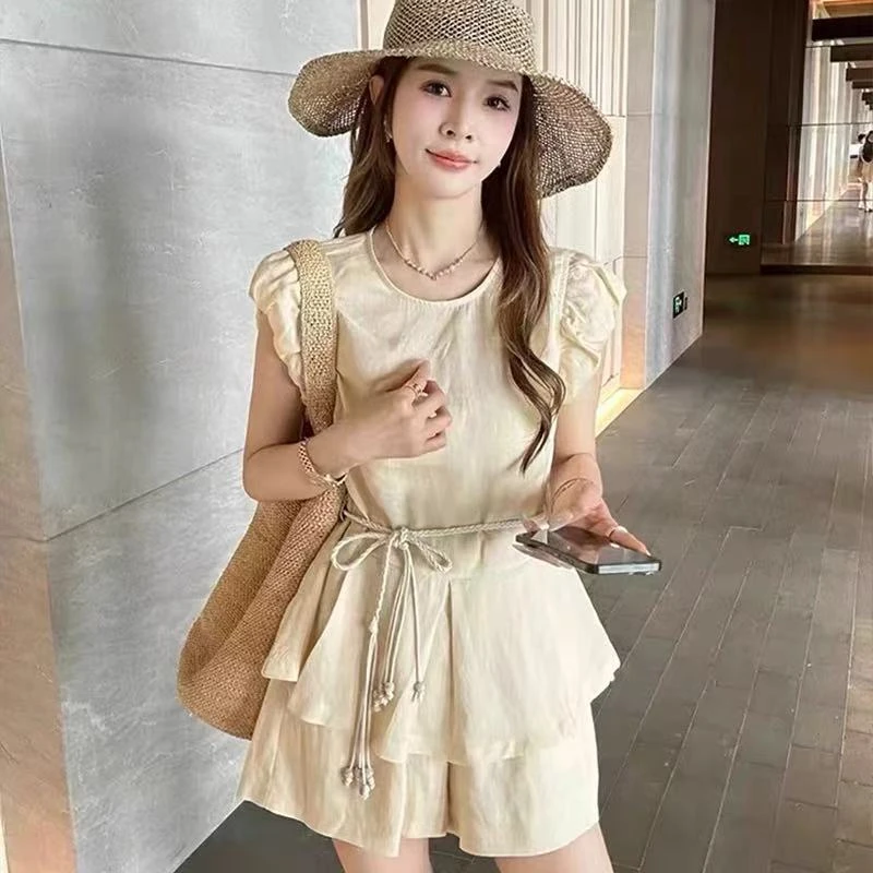 时尚短裤套装女2025夏季新款飞飞袖显瘦洋气减龄休闲小个子两件套