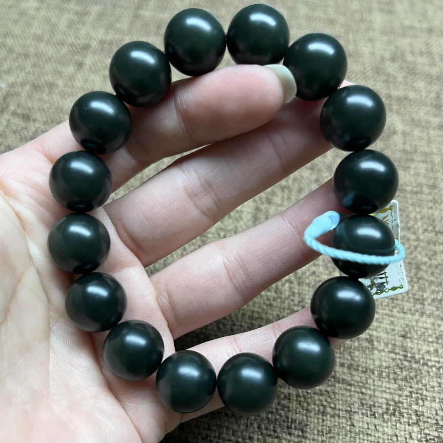 纯天然新疆和田玉塔青特细卡14精美圆珠手串