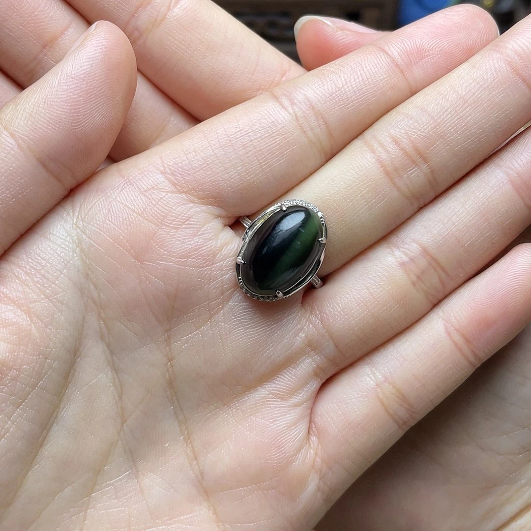 和田玉（碧玉）银S925镶嵌吊坠(赠链)戒指