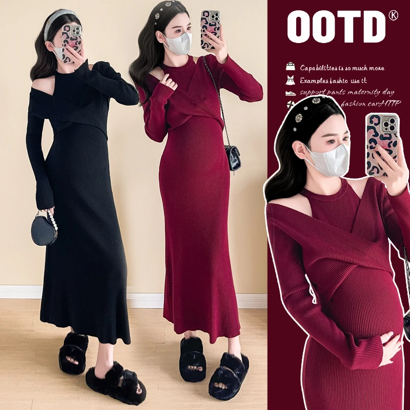 X3880#12.28 秋冬新款红色圣诞新年孕妇连衣裙别致孕妇打底裙子