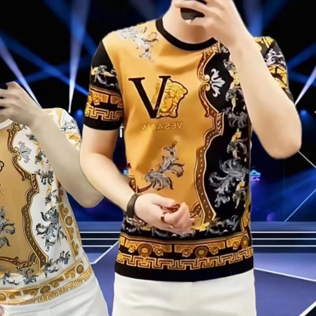 欧货爆款新潮流男士短袖t恤帅气修身潮流高品质韩版上衣薄款撞色