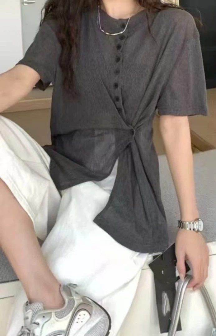 Manmi 排扣设计款短袖T恤  9295（C4）