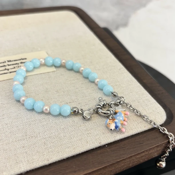 铜合金仿珍珠手链 睡衣小狗链条手链SL1762