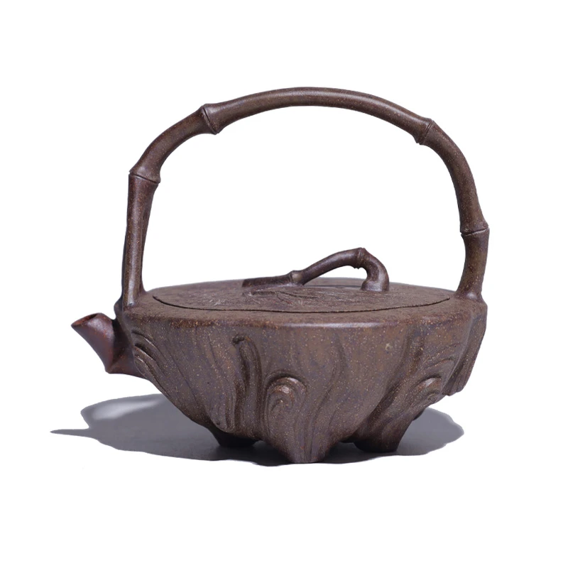 大吉羊柴烧宜兴紫砂壶手工茶壶 原矿本山绿泥 清欢提梁 140ml徐雅