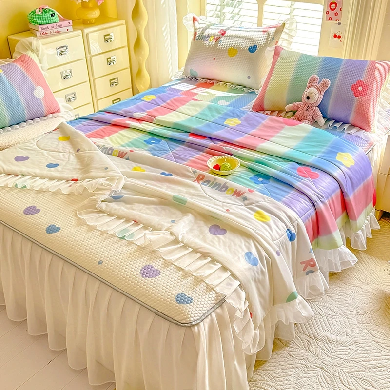 韩版夏凉被空调被公主风凉席四件套三件套