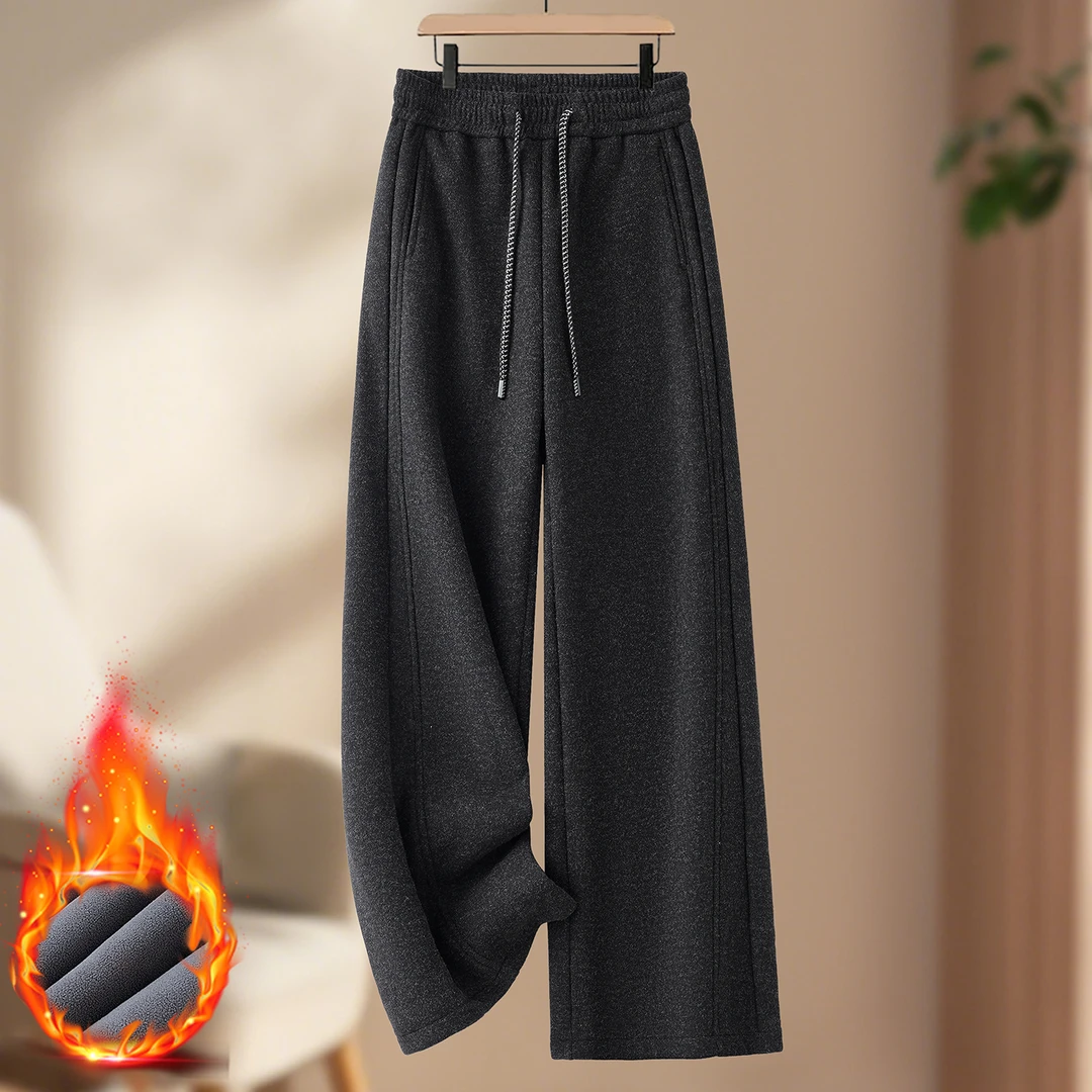 高档灰色毛呢阔腿裤女冬季加绒加厚2025新款高腰糯米裤休闲直筒裤
