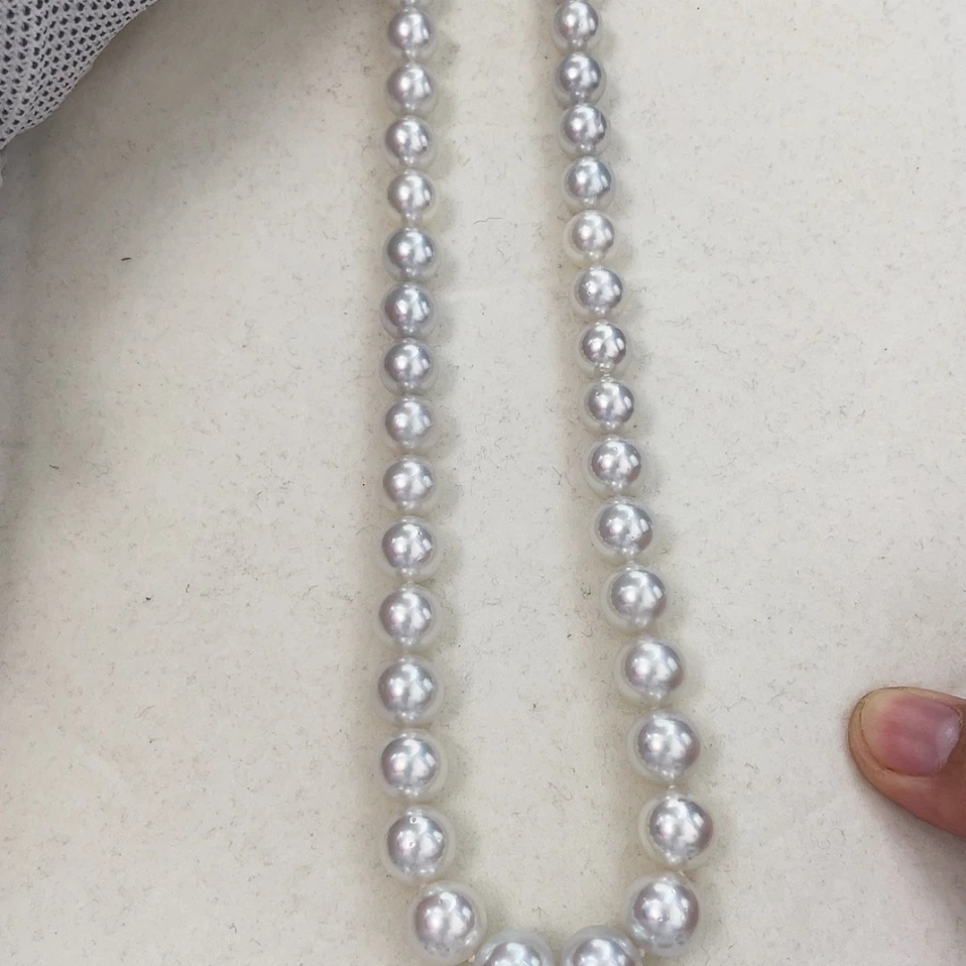 海水珍珠颈饰银S925镶嵌虾***眼9-12澳白串链