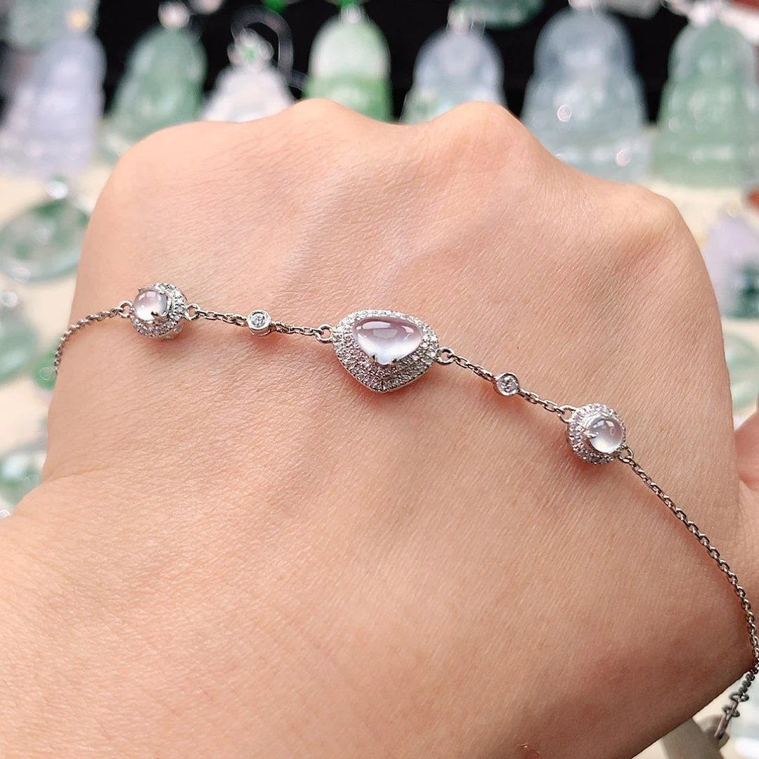 翡翠挂件18K金镶嵌蛋面手链