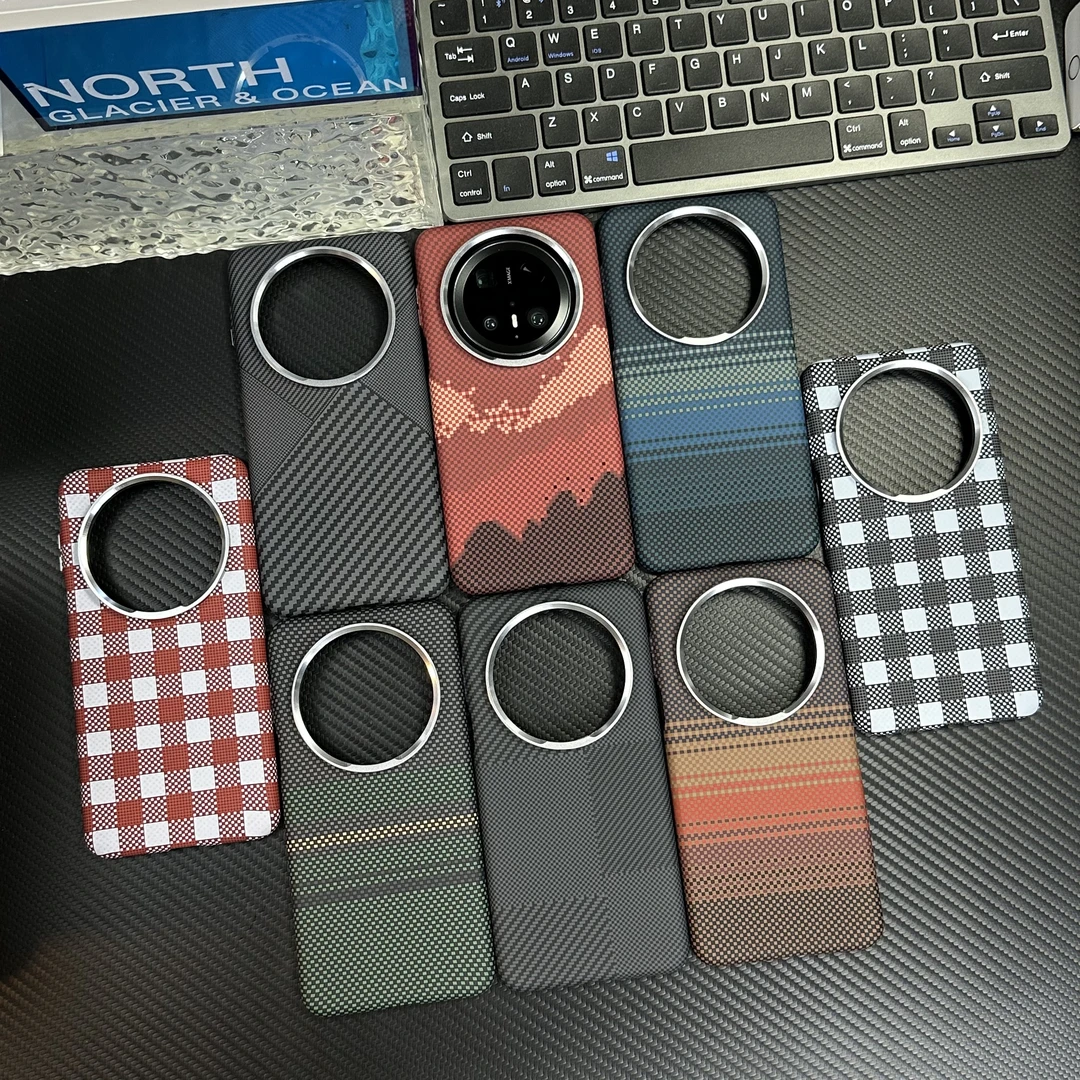 磁吸水贴碳纤维纹金属镜框适用华为mate70pro/60/Pura70硬手机壳