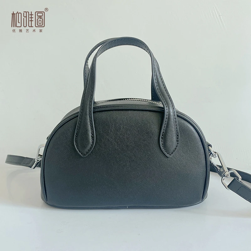 柏雅图牛皮手提单肩包百搭斜挎包B677006