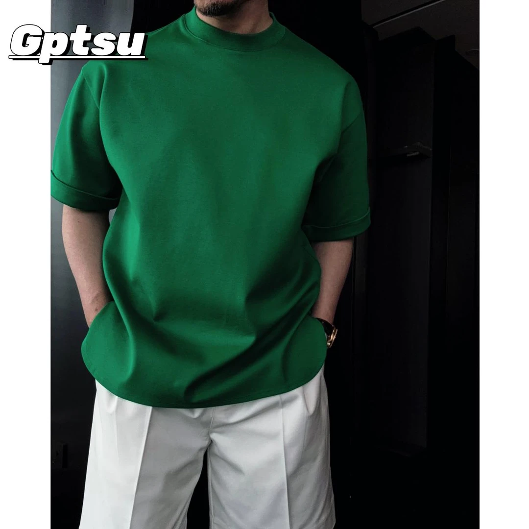 GPTSu夏季高端设计感拼接净版短袖t恤男士宽松轻奢简约半袖体恤衫