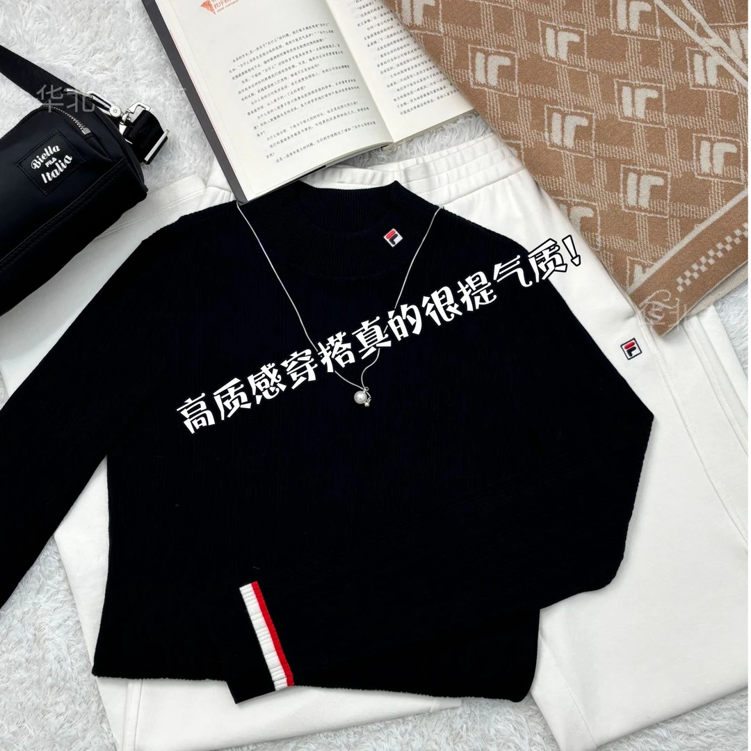 【年终狂欢促】FILA斐乐女士杨幂同款冬季加厚织带显瘦套头编织衫
