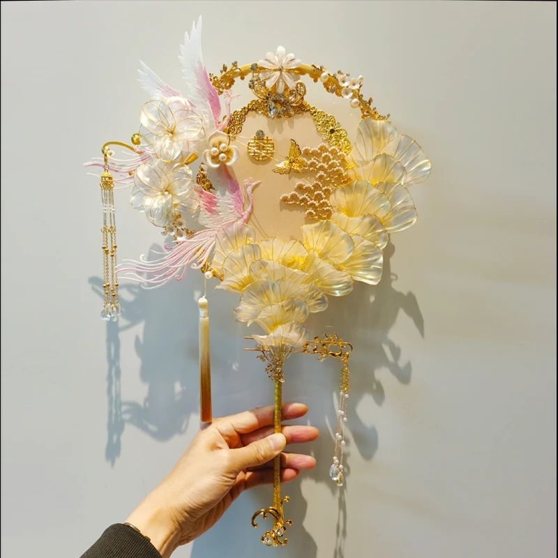 小鱼海棠同款香槟新娘手捧花团扇diy材料包手工喜扇秀禾服扇子