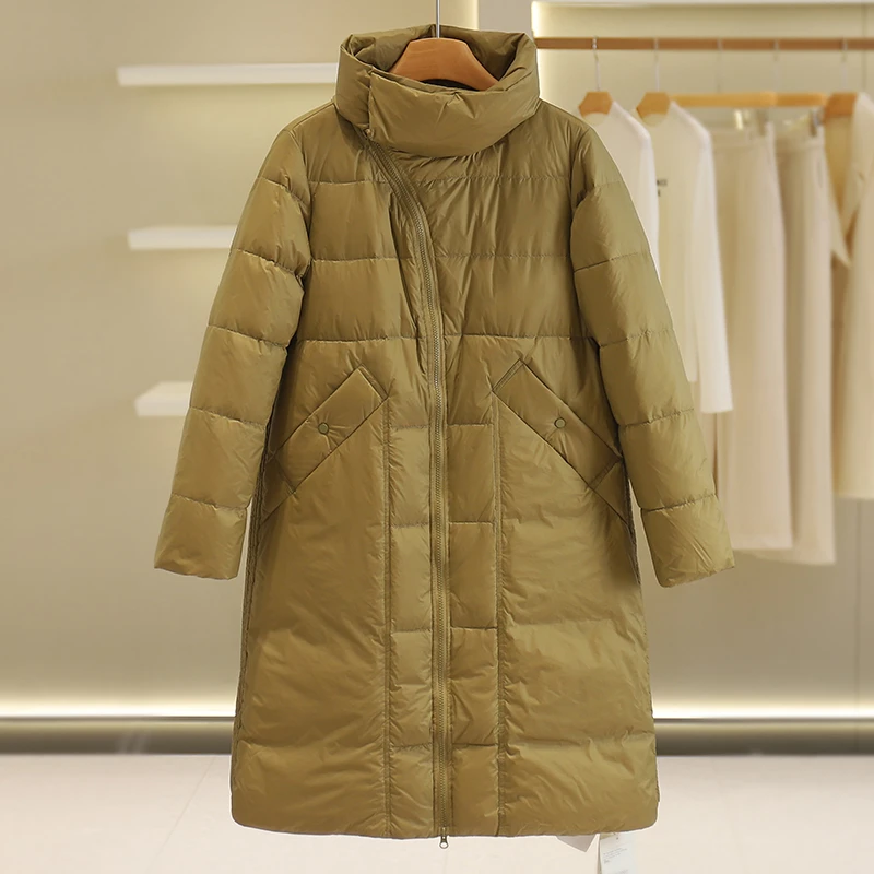 【伍莎-自营】中长款拉链立领羽绒服#YZH48H056