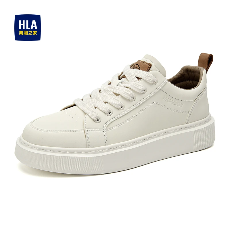 HLA/海澜之家2025秋冬新款时尚厚底运动皮面板鞋男士百搭休闲潮鞋
