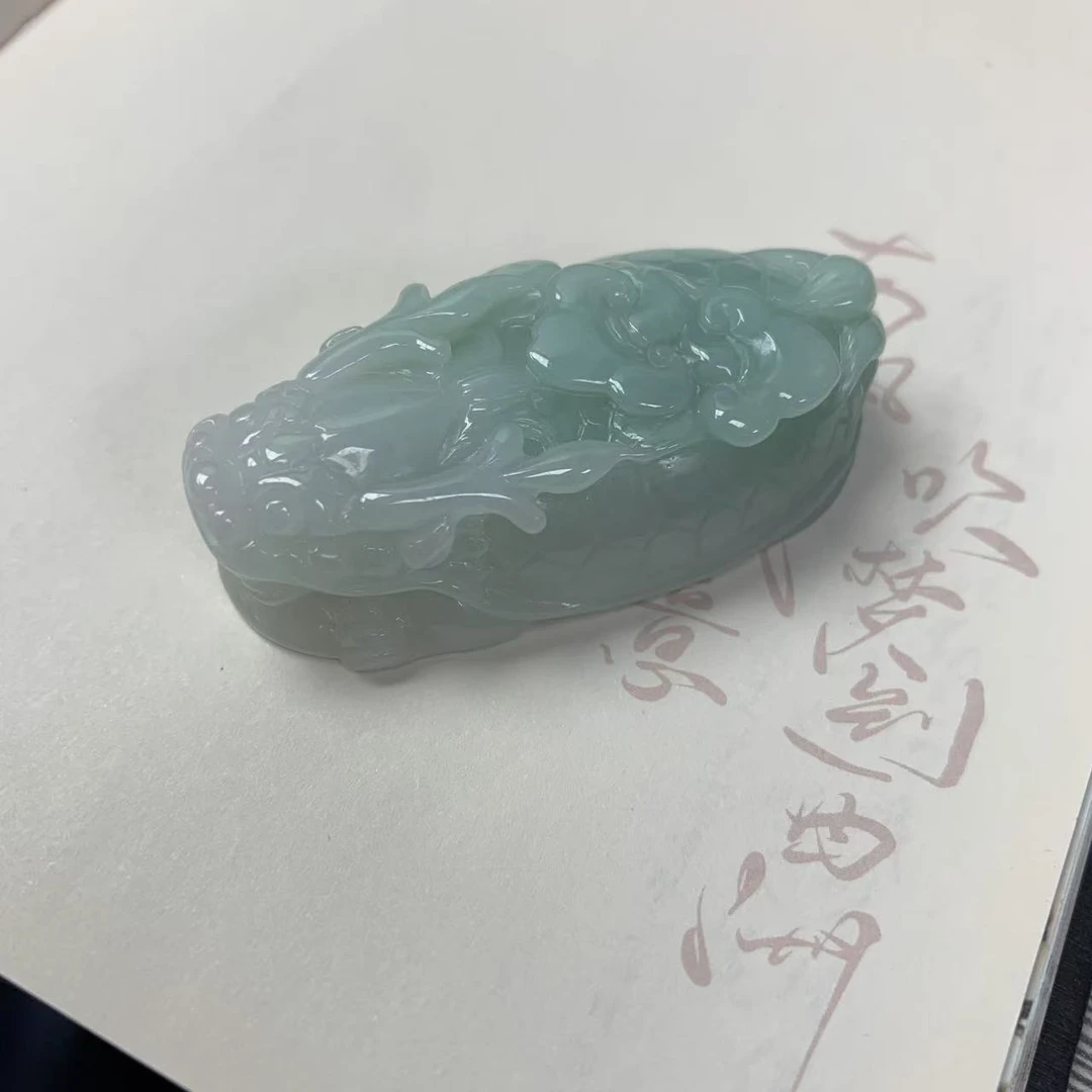 缅甸天然A货翡翠精美精雕招财霸气龙头龟时尚玉坠