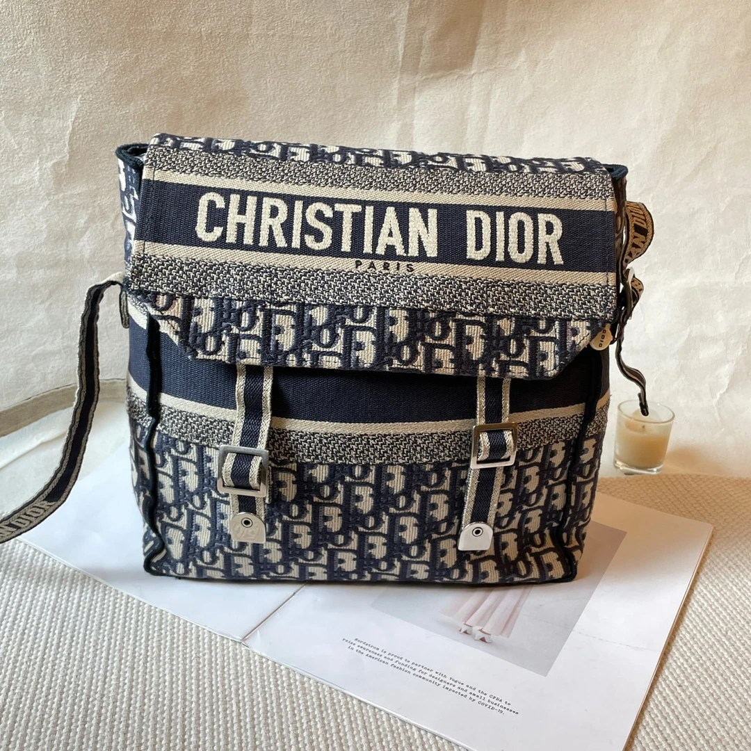 95新 DIOR/迪奥 dior/迪奥 老花刺绣帆布邮差包