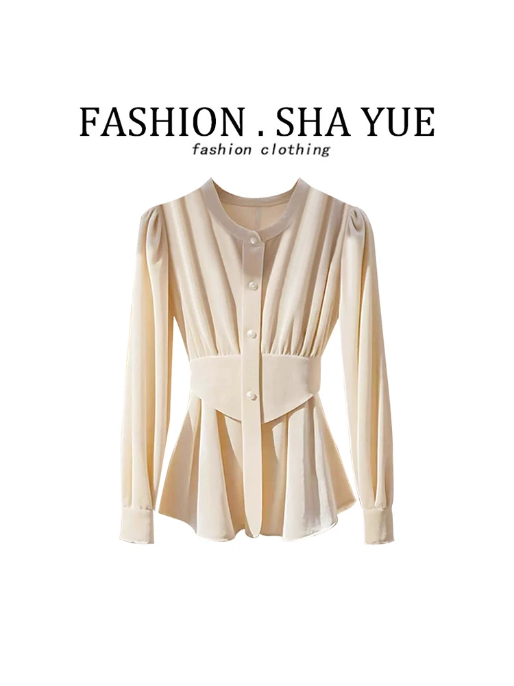 法式甜美风高级感上衣小个子减龄超好看收腰显瘦打底丝绒衬衫女冬