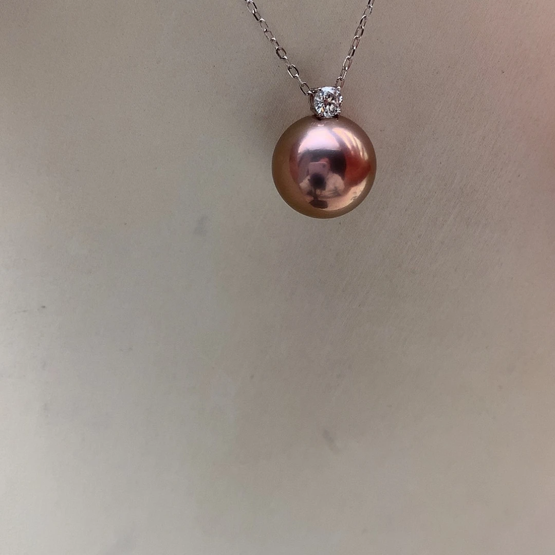 淡水珍珠18K金镶嵌吊坠(赠链)11-12mm 戴妃