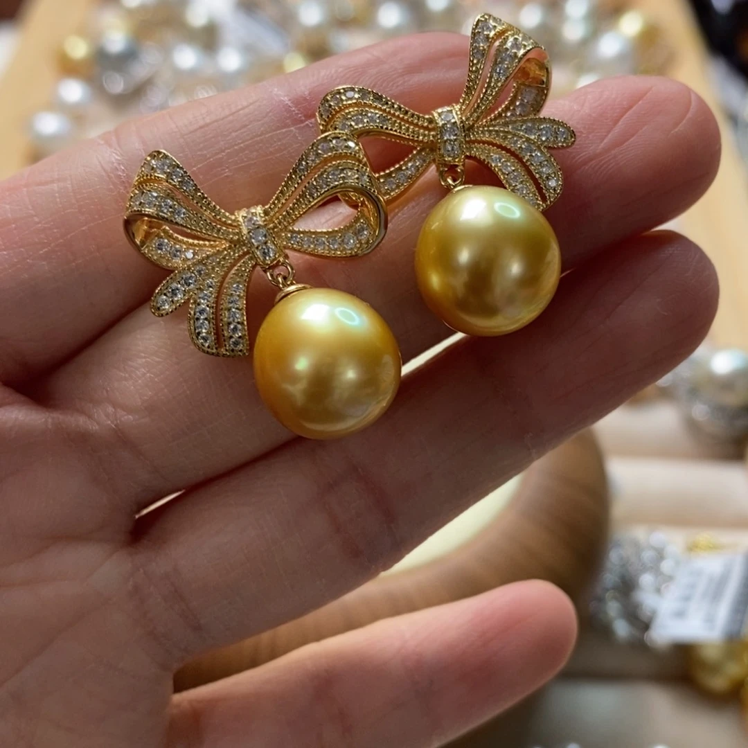 海水珍珠耳饰银S925镶嵌