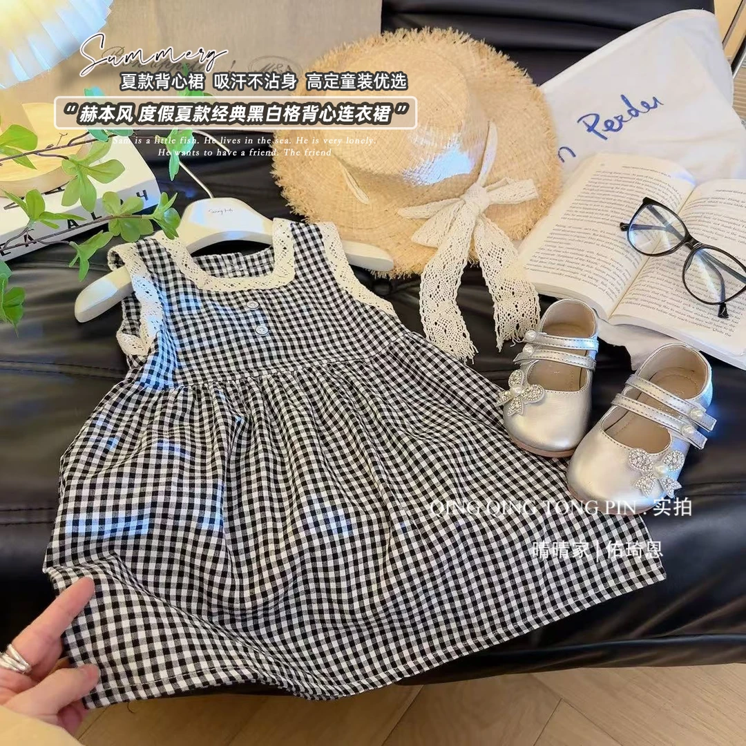 女童夏装连衣裙2025新款重工包边洋气女宝宝格子连衣裙