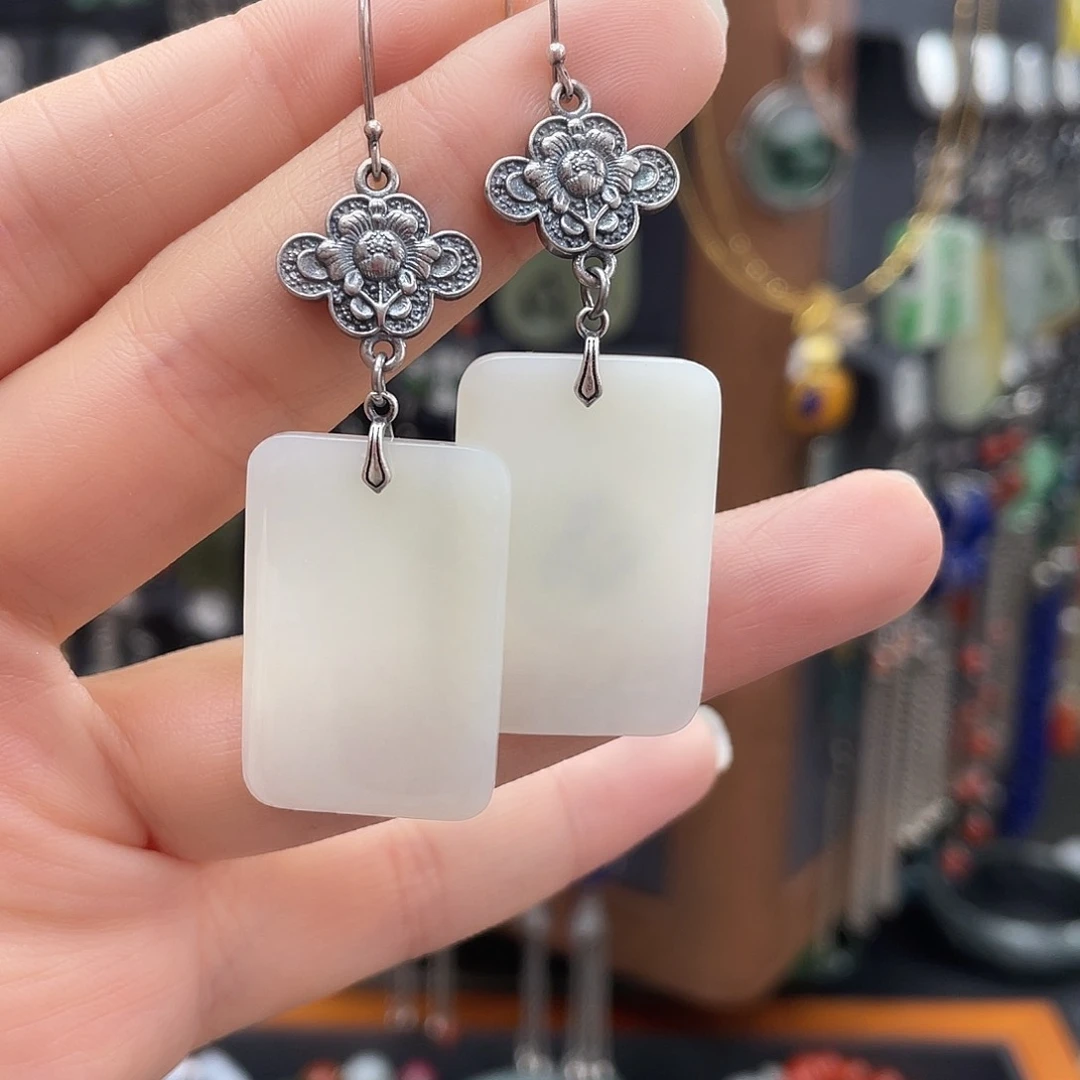 和田玉耳饰银S925镶嵌318yujjhj