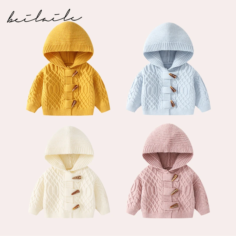 男女童毛衣针织衫外出带帽秋冬款婴儿冬季潮女童长袖上衣B14