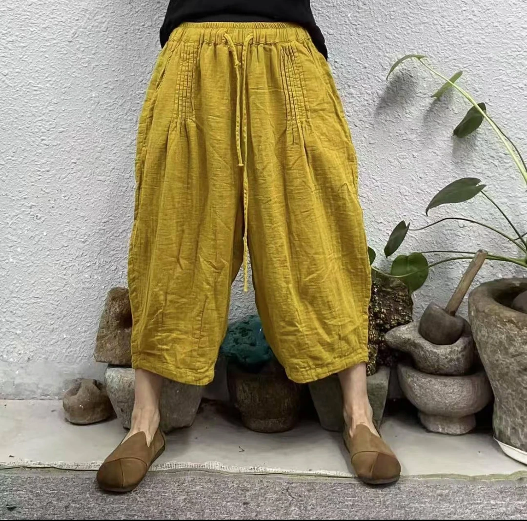 2239前捏折双层纱哈伦休闲裤（长80臀围136脚口54