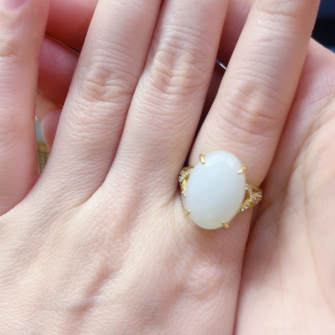 和田玉银S925镀金镶嵌戒指