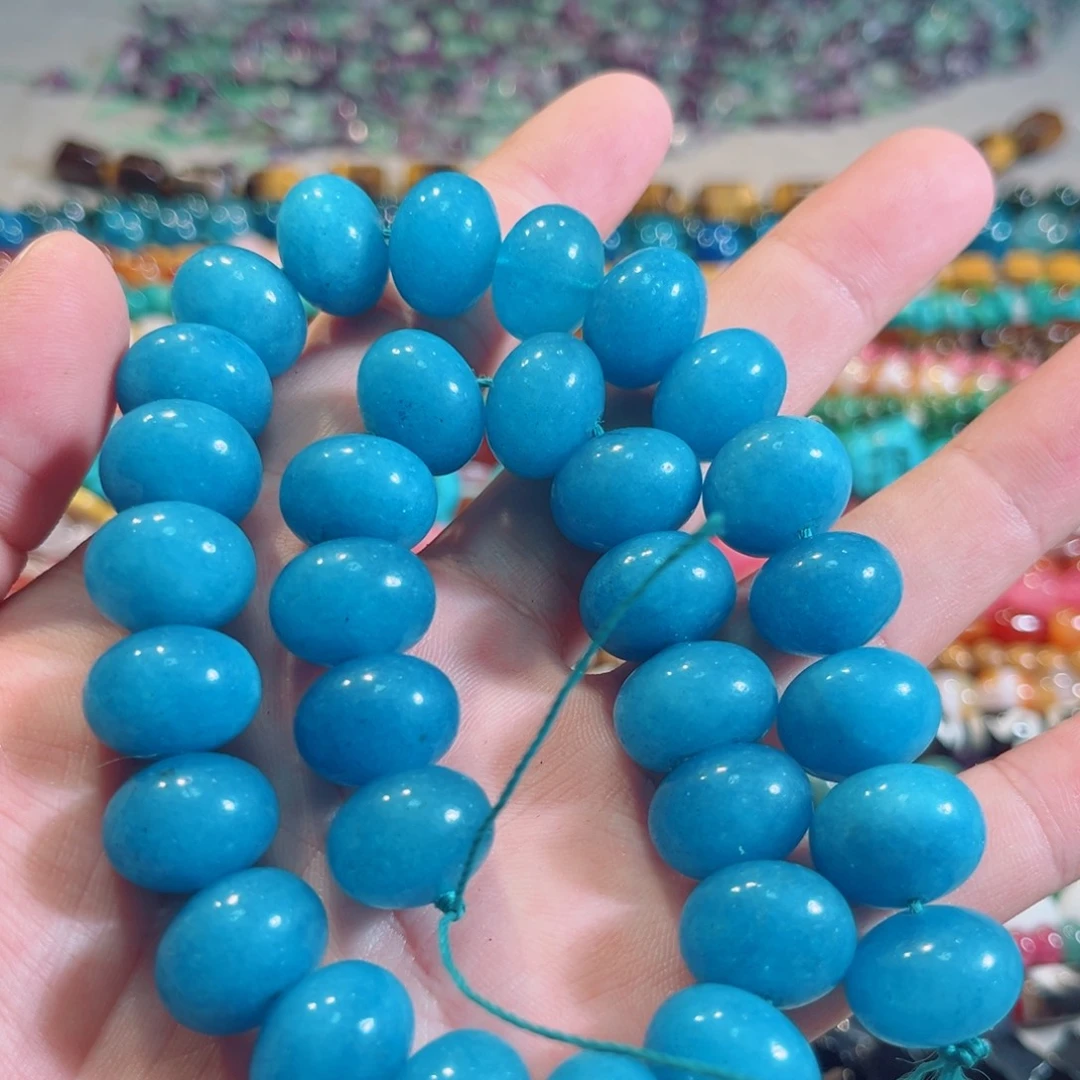 玛瑙/玉髓合金珠宝半成品蓝算盘一条16mm