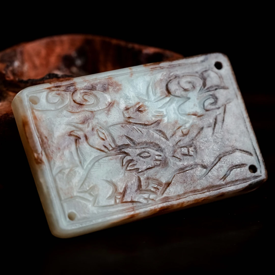 明代和田玉天鹿带板-NX