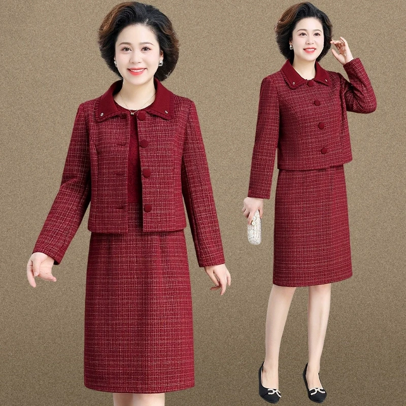 喜婆婆婚宴装妈妈结婚礼服洋气2025新款中老年女春秋连衣裙两件套