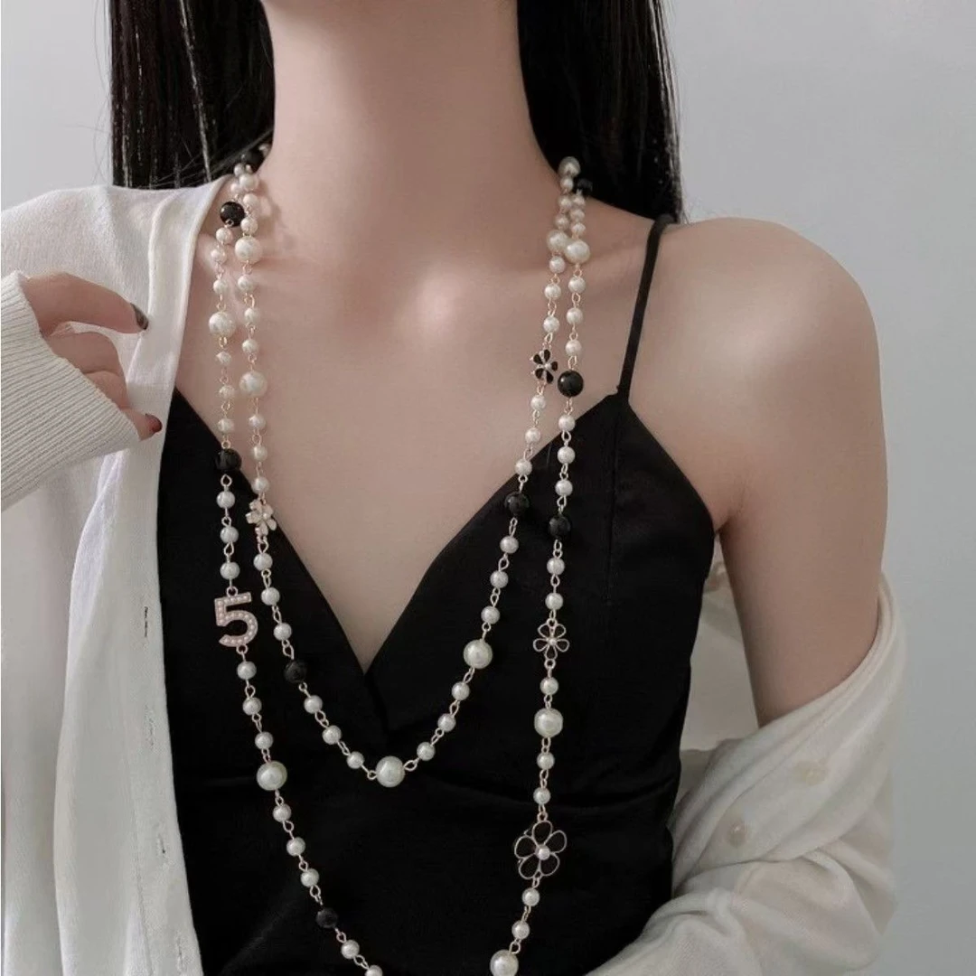 轻奢长款花朵项链气质多层时尚配饰毛衣链S