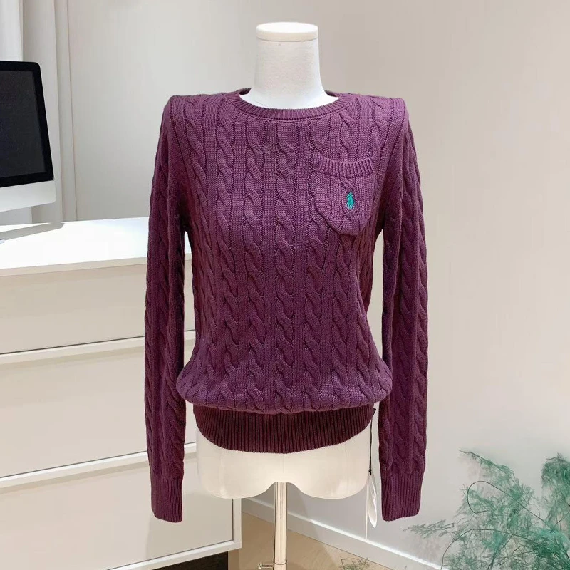 8uioio 黛丽恋曲 紫色圆领修身针织衫女2025初秋新款长袖毛衣上衣