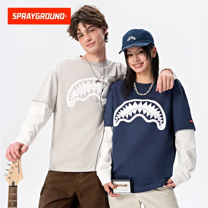 SPRAYGROUND鲨鱼嘴长袖T恤运动圆领春秋拼接潮流时尚HD WE110304