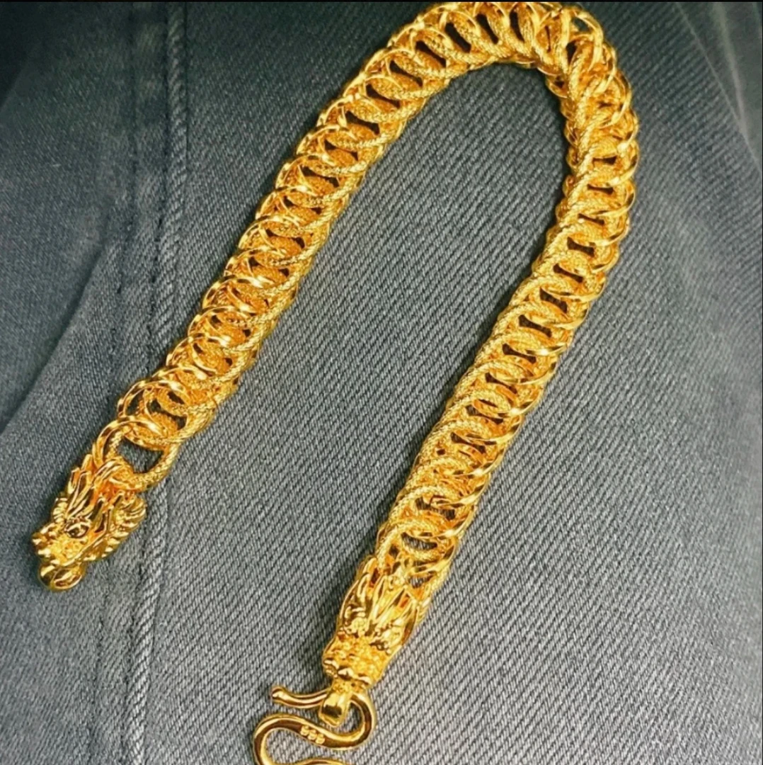 合金手链 双龙头龙骨蛇骨环环相扣手链时尚不掉色霸气