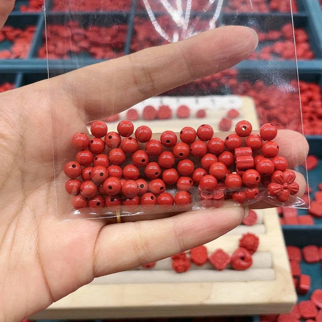 天然辰砂小梅花6mm珠子